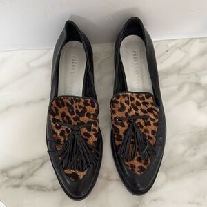 Frēda Salvador leopard and black leather loafer moccasin 8 1/2